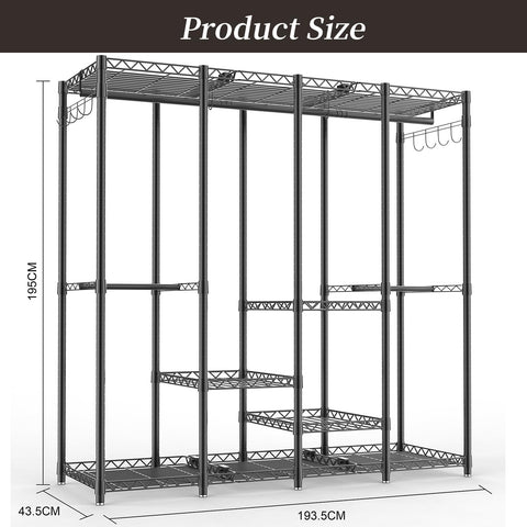 AQRA Metal Open Wardrobe, Heavy Duty Clothes Rail, 4 Assembly Ways, Black