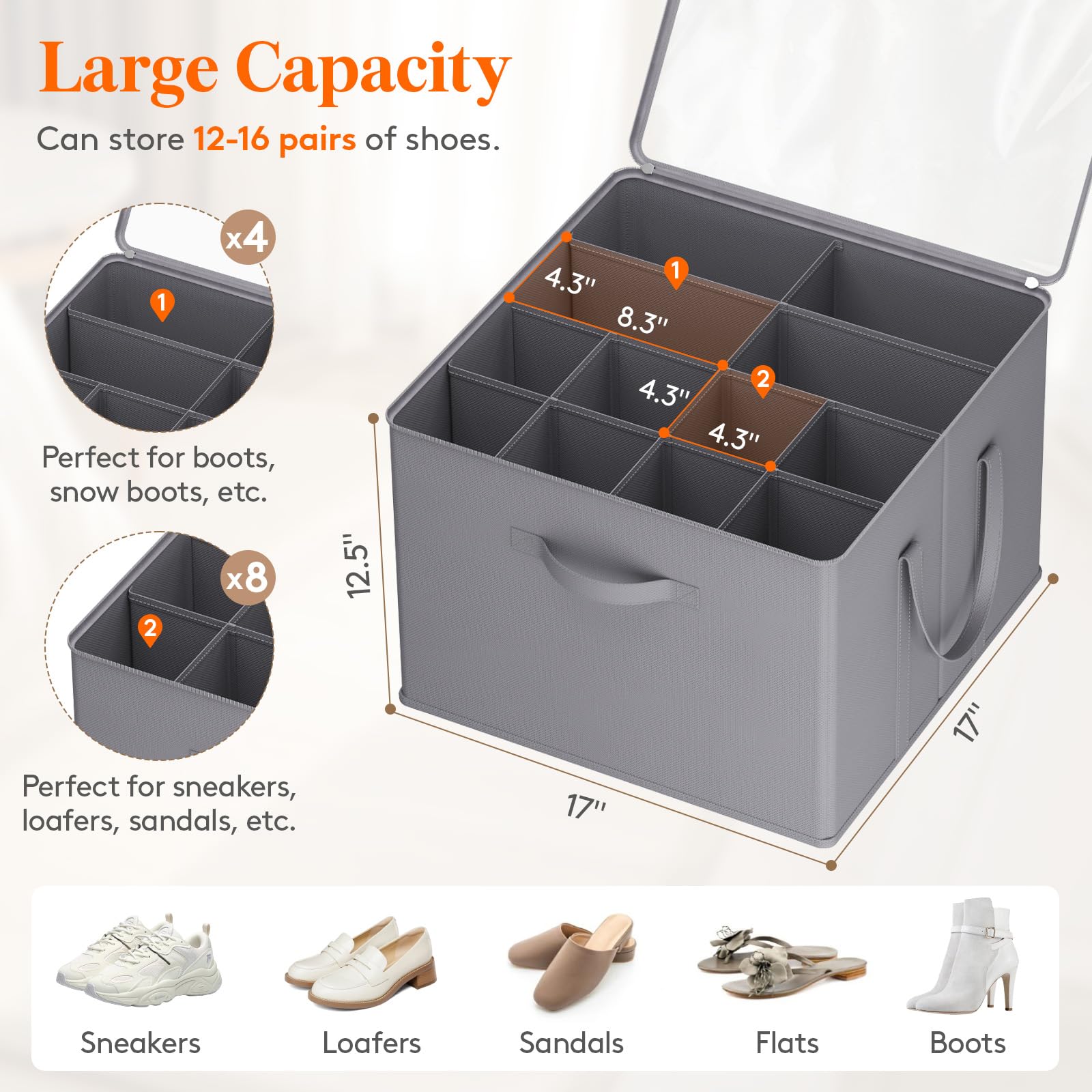 Lifewit Shoe Storage Organiser for Closet, Holder Box, 1 Pack, Gray