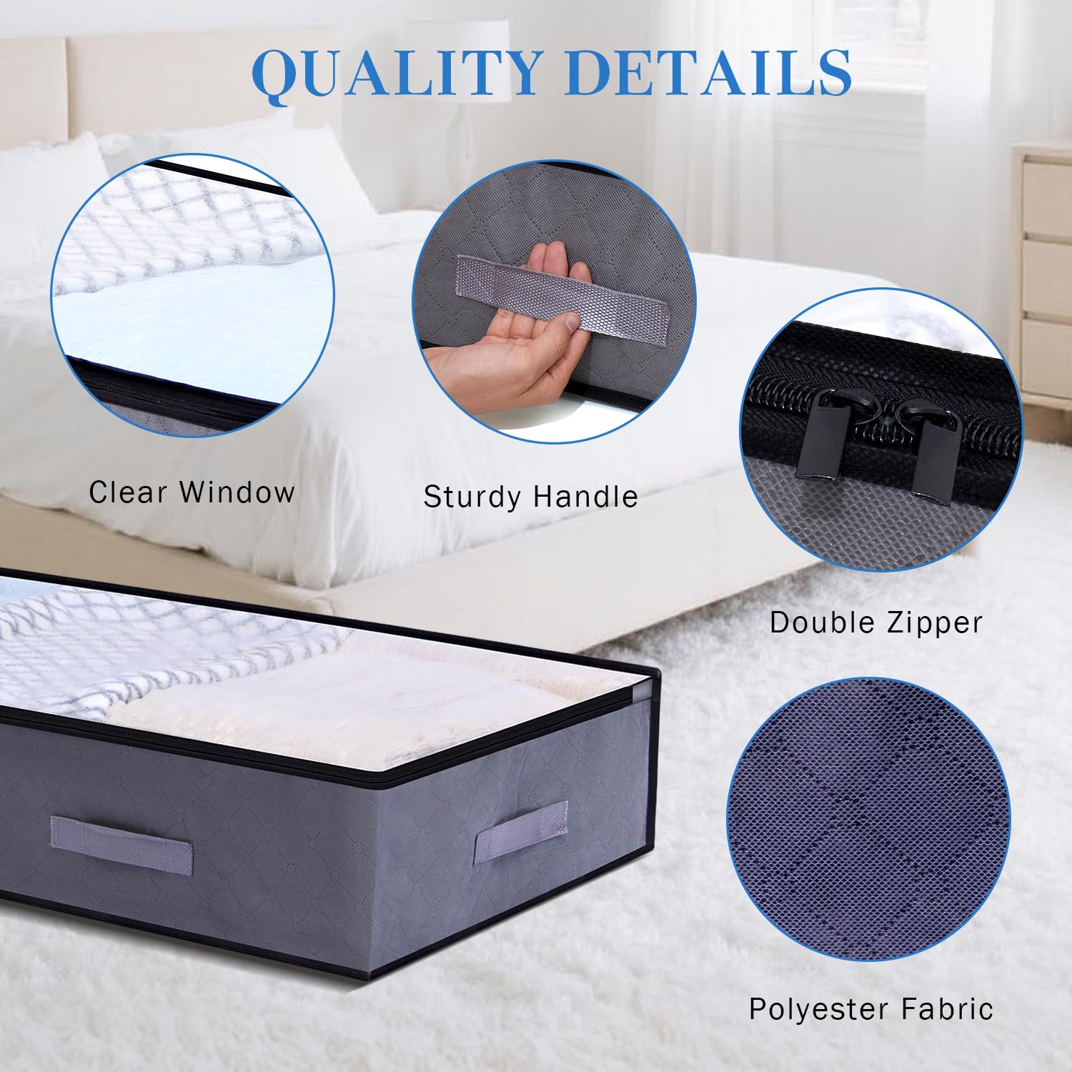 JAECU 2pcs 90L Under Bed Storage Bags Foldable Clothing Storage Containers