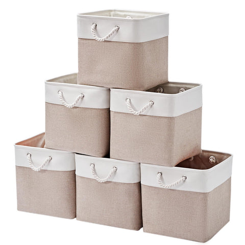 ICEMOR 30.5 x 30.5 x 30.5 cm Cube Storage Boxes, 6 Pack Large Collapsible Fabric Storage Bin with Ropes, Foldable Cube Baskets for Kallax
