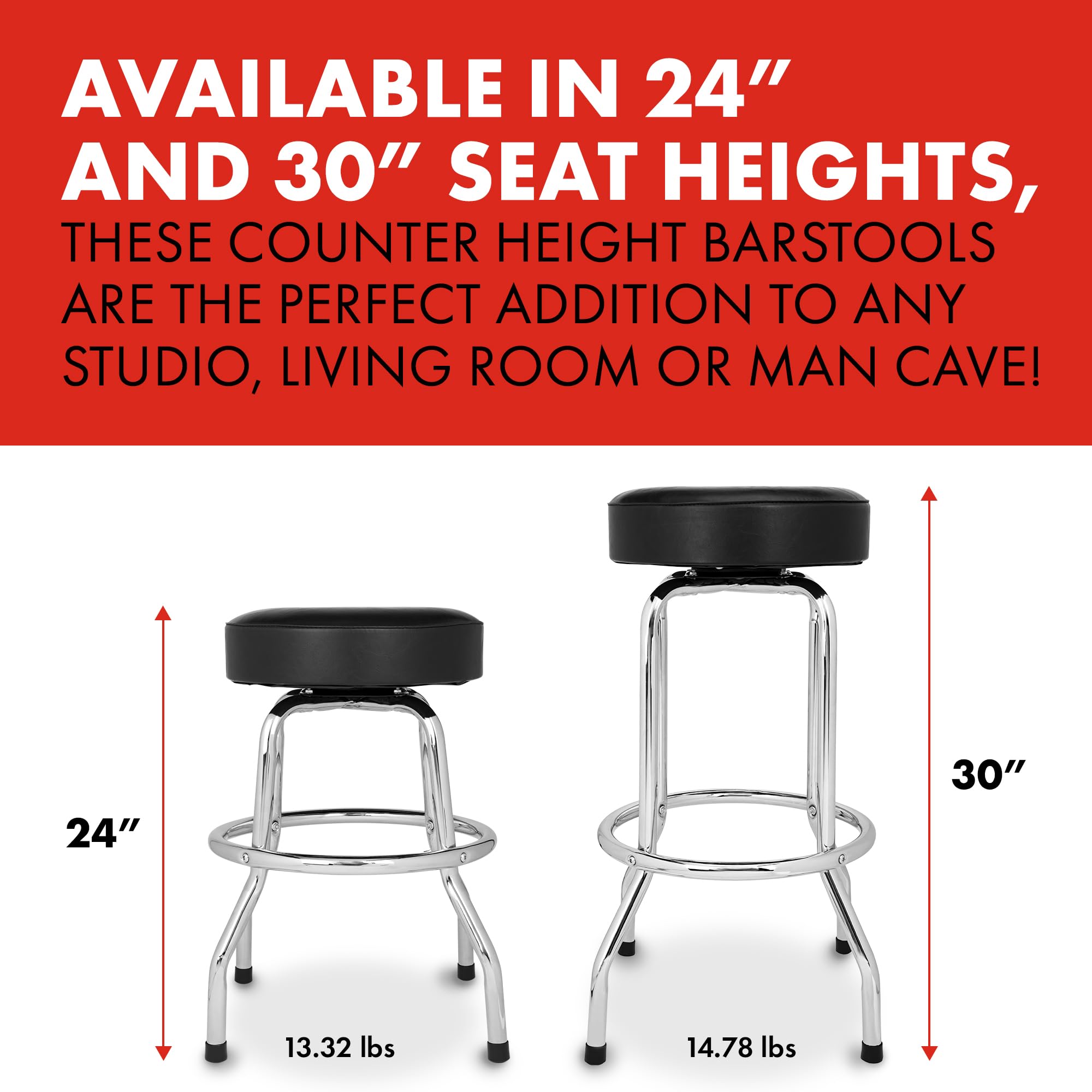 Fender Custom Shop Chevron Logo Barstool, Padded Swivel Seat, 30 In