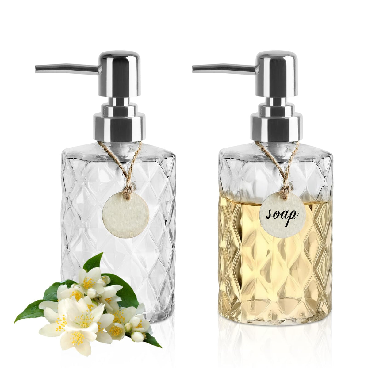 SHILIPAIJC 2pcs Glass Soap Dispenser, 11.6 oz Hand Wash Dispenser