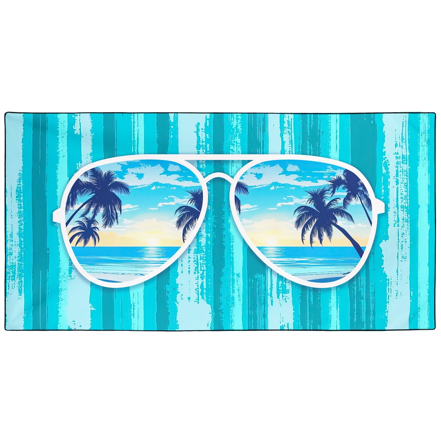 Violetpos Turquoise Stripe Sunglasses Palm Beach Towel, Extra Large 180x90 cm 250GSM Microfibre, Sand Free Quick Dry