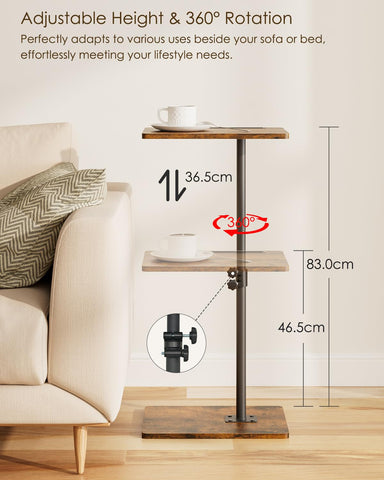 HEYZOEY C-Shaped Side Table Adjustable, 360° Swivel Sofa End Table, 40x30x45-83cm, Small Coffee Table, Bedside Table for Living Room, Bedroom