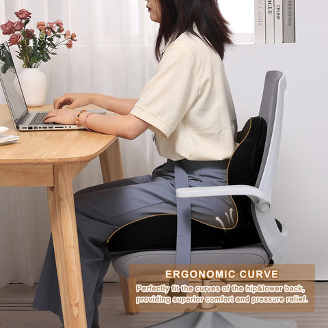 GOFORIT 2-in-1 Seat Cushion & Lumbar Support for driving - Ergonomic Dual-Layer Memory Foam Chair Cushion Set