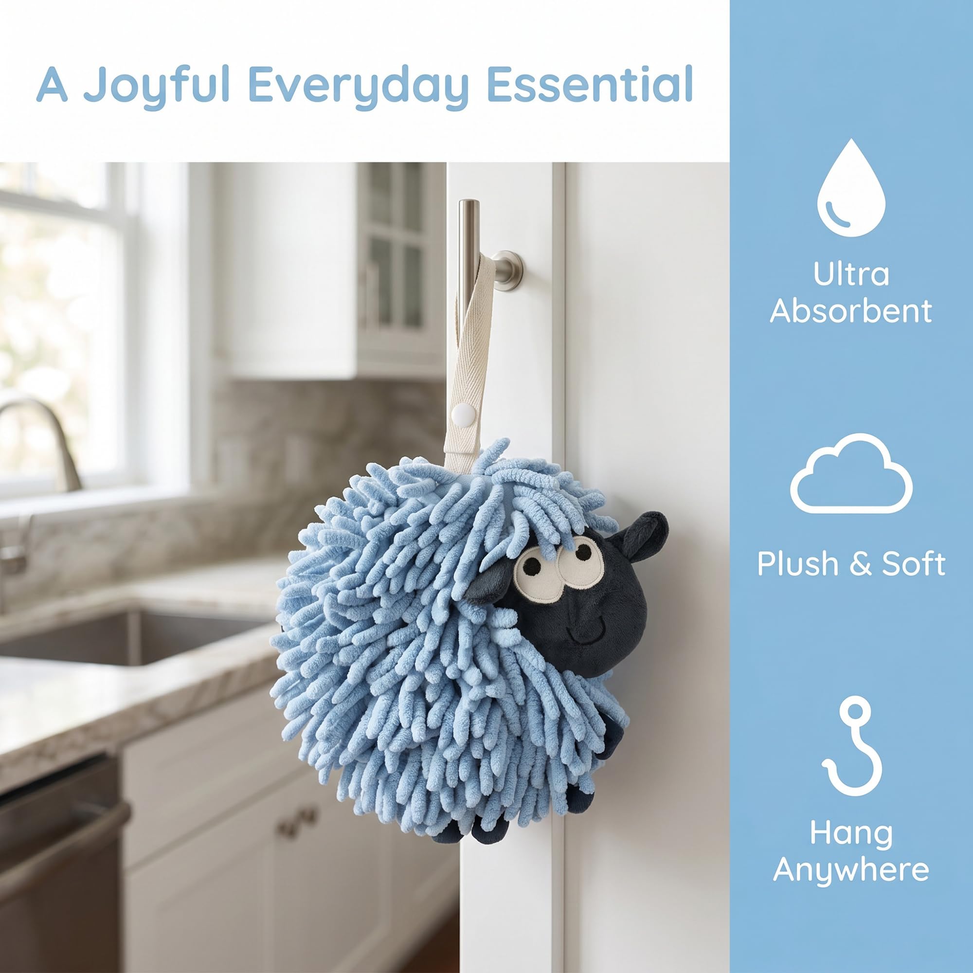 HMETOL Chenille Hand Towels with Hanging Loop, 1 Pack Funny Bathroom Hand
