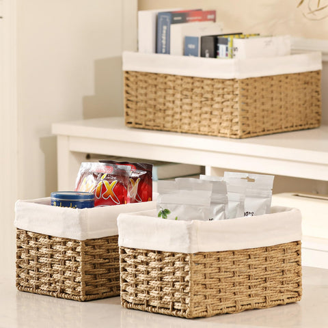 Vagusicc Wicker Storage Basket with Handles and Removable Fabric Lining