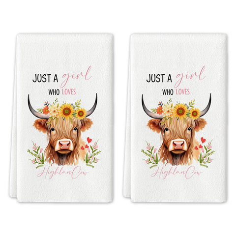 Nodrex 2 PCS Highland Cow Tea Towels, Cute Kitchen Tea Towels, Super Soft Microfibre Dish Towels, Highly Absorbent Quick-Dry Hand Towels for Kitchen