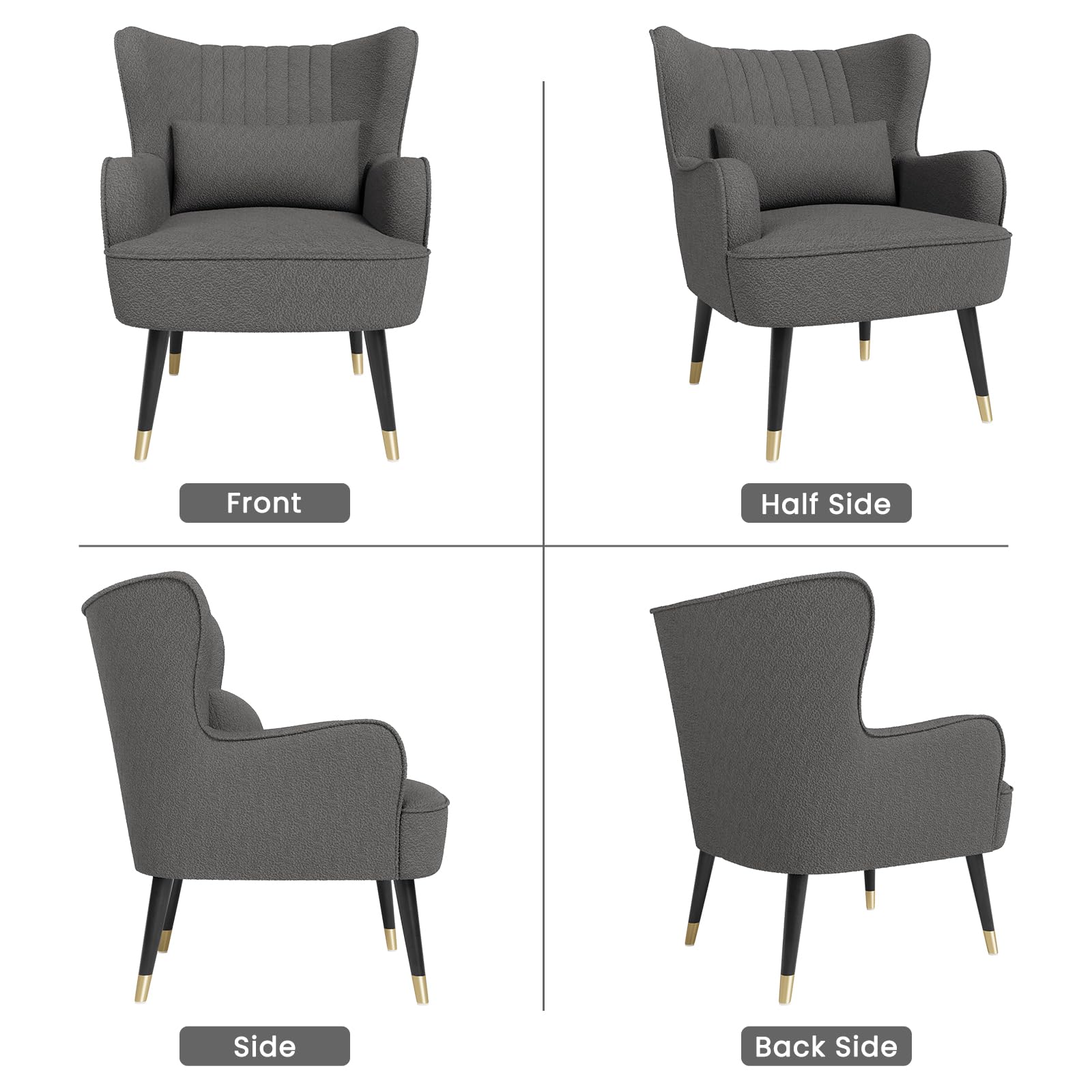 Vesgantti Teddy Accent Chair with Lumbar Pillow, Wing Back Large Armchair