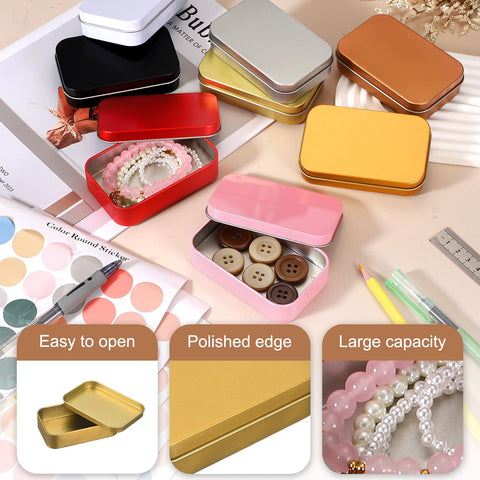 sourcing map 4Pcs Metal Tin Box Container, 3.7x2.4x0.9 Rectangular Empty Box with Self Adhesive Colored Stickers