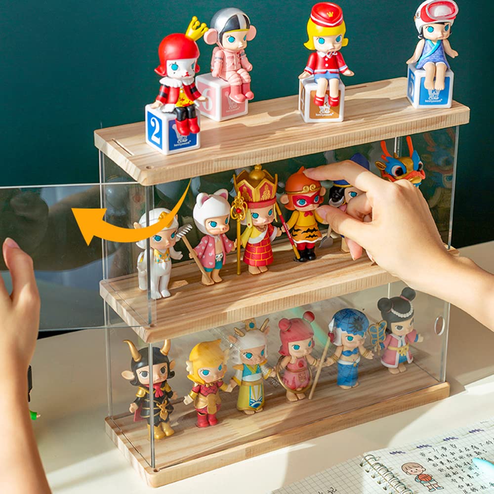 Nynelly 2 Layer Clear Acrylic Display Case with Door - Display Shelf for Models, Figures, Funko Pop, Pop Mart, Labubu, Sonny Angel, Smiski