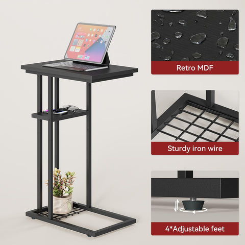 YMYNY C Shaped Side Table, 40 × 26 × 61.5CM,Black HST004B