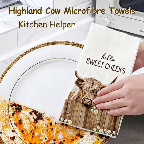 2PCS Highland Cow Tea Towels for Kitchen, Super Water Absorbent Dry Cloths