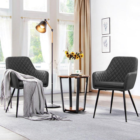Yaheetech PU Leather Dining Chairs Set of 2 with Armrests, Dark Grey