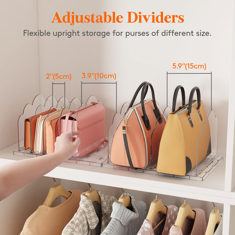 Lifewit Adjustable Handbag Organiser for Wardrobe, 18.5 cm Tall Clear Plastic Purse Organiser for Closet, 2 Pack Bag Shelf Divider in Bedroom/Closet