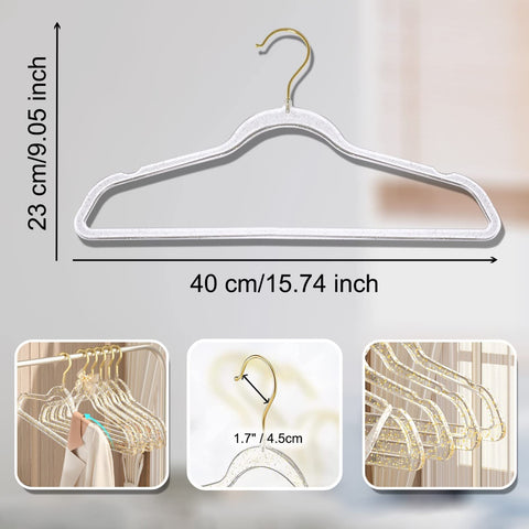 Clear Clothes Hangers 16", 20 Pack Plastic Coat Hanger for Adult Closet, Durable Bling Ganchos de Ropa with Swivel Hook