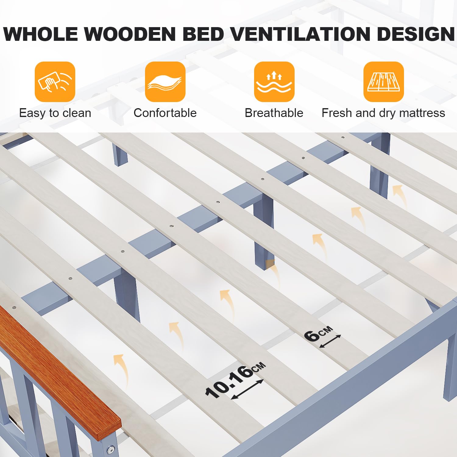 ELEGANT Double Solid Wood Bed Frame with Slatted Headboard 4ft6, 137x190cm