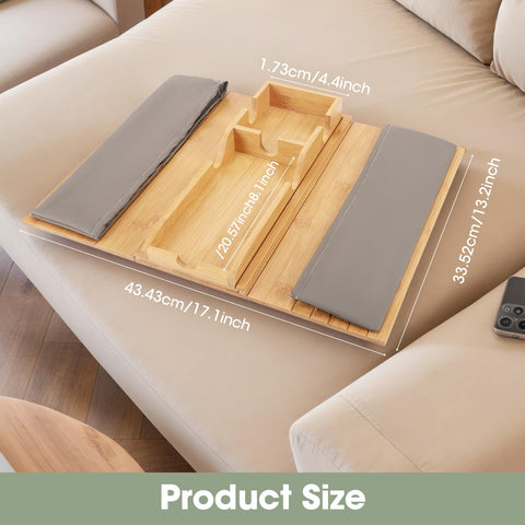 Bamboo Sofa Arm Tray, Foldable Couch Tray Wooden Armrest T-ray, Non-Slip Armrest Organizer, Sofa Side Table with Detachable T-ray