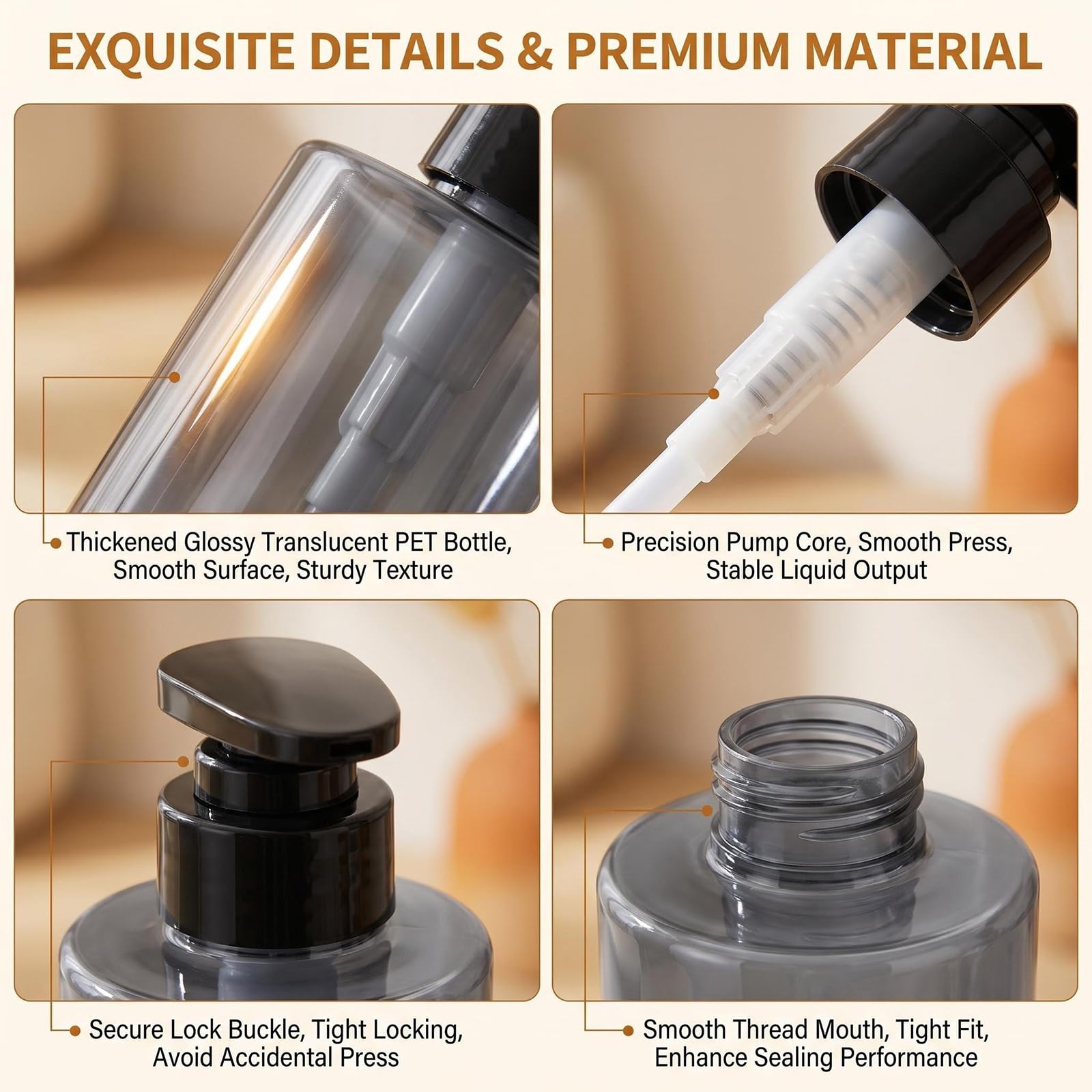 ASTRQLE 2Pcs 300ml/10oz Grey Refillable Plastic Soap Dispenser Pump Bottles