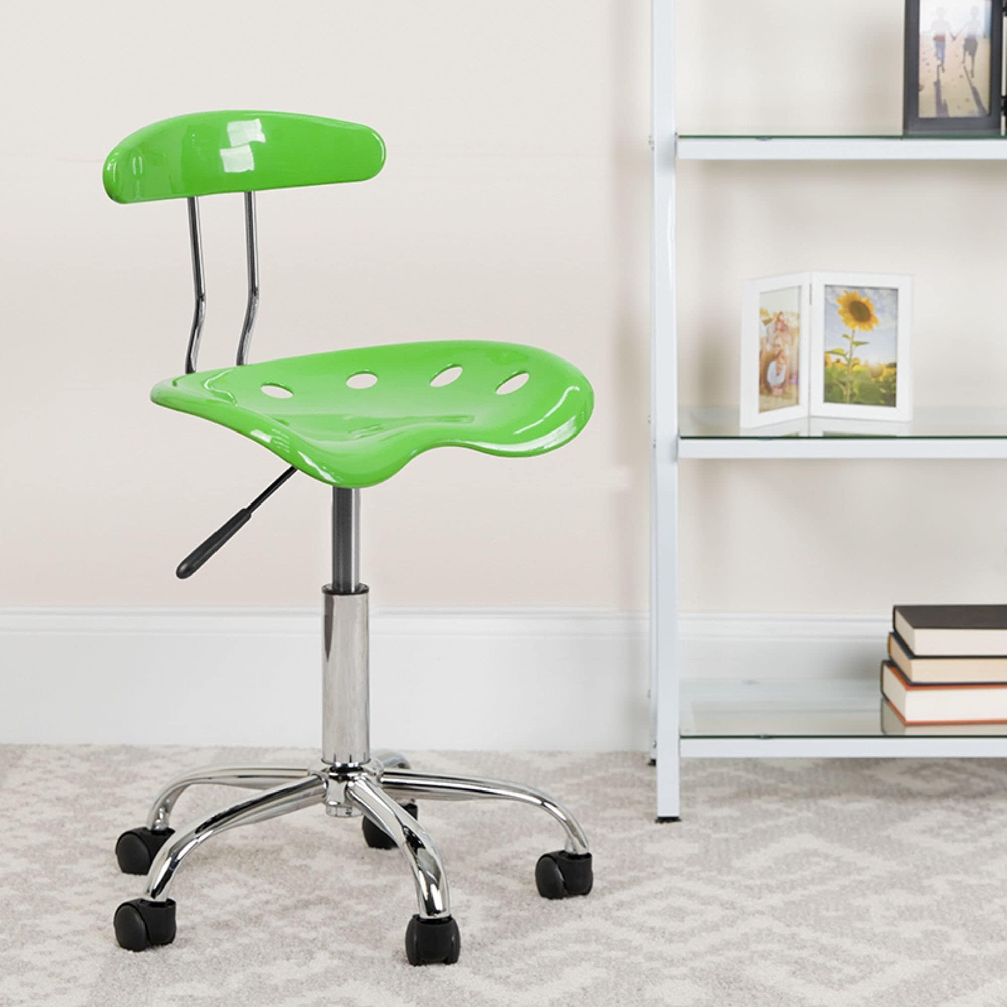 Flash Furniture Vibrant Apple Green and Chrome Swivel Task Office Chair with Tractor Seat