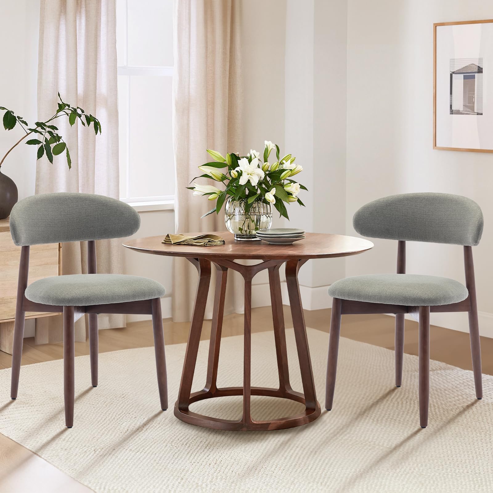COLAMY Modern Dining Chairs Set with Wooden Legs – Upholstered Fabric Dining Room Chairs with Curved Backrest, Soft Cushion Seat