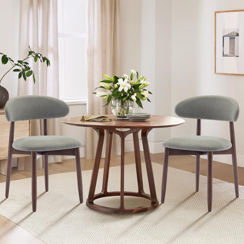 COLAMY Modern Dining Chairs Set with Wooden Legs – Upholstered Fabric Dining Room Chairs with Curved Backrest, Soft Cushion Seat