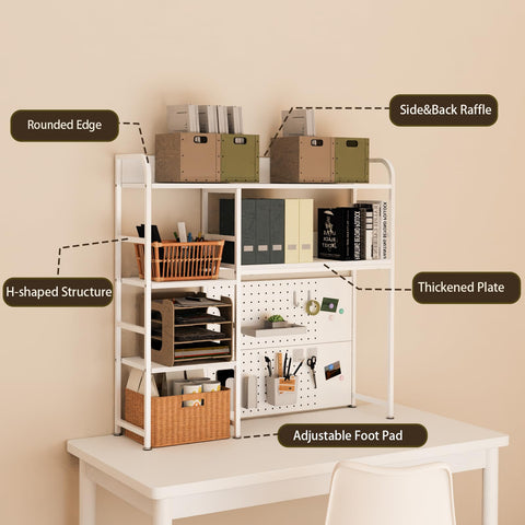 Boltmol 2-Tier Desk Shelf with storage rack,Black 95CM, Desktop Organizer With Pegboard, Countertop Storage Bookcase For Home, Office Or Dorm