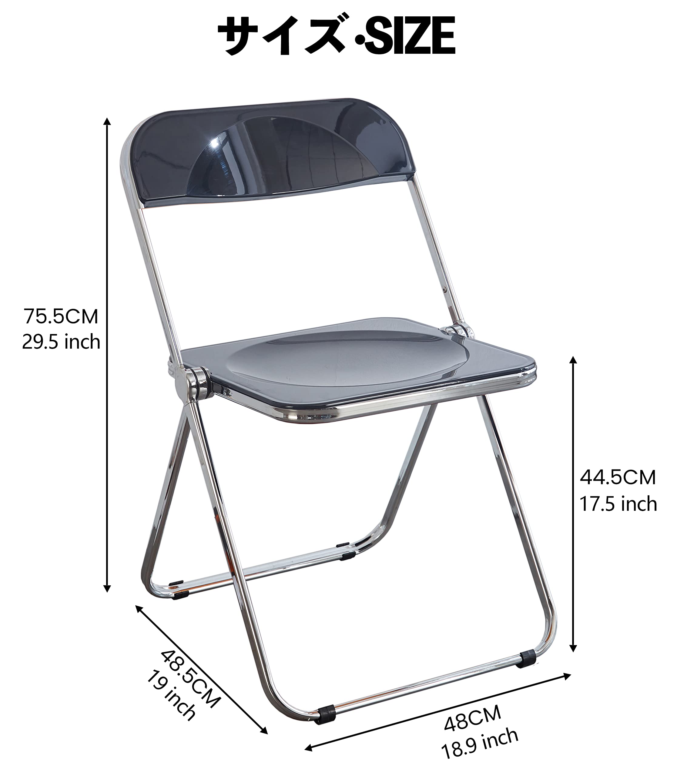 KAIHAOWIN Luxury Modern Acrylic Folding Chair-Ghost Stackable Crystal Folding Chair-PC Plastic Living Room Seat-Chrome Frame and Foldable Acrylic