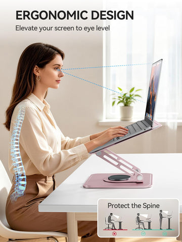 tounee Laptop Stand for Desk, Adjustable Computer Stand Holder with 360° Rotating Base, Ergonomic Laptop Riser Compatible with MacBook Pro Air