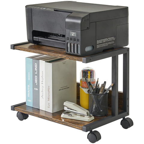 IBUYKE Under Desk Printer Stand, 2 Tier Desktop Organizer Shelf with 4 Wheels, for Printer, Fax, Home Office Use, Rustic Brown TLJ007H