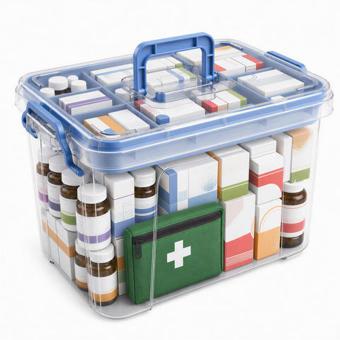 Stidyzo Medicine Storage Box, Large Storage Boxes with Lid, Blue