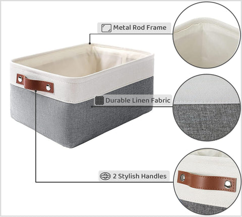 Mangata Small Fabric Storage Basket, Organiser Box for Home, Bedroom, Dorm, Office, Clothes(S, Cold Grey)