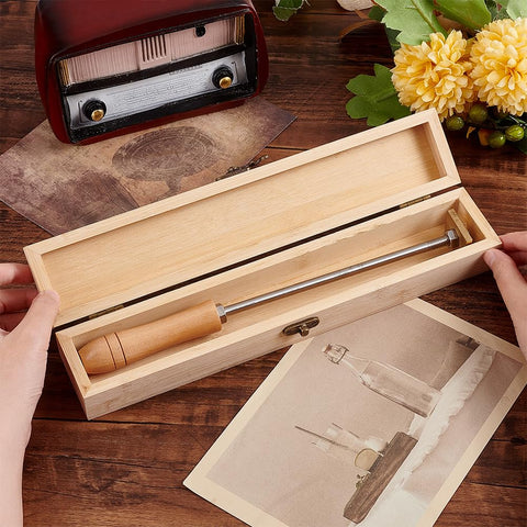 OLYCRAFT Unfinished Wooden Box Wood Branding Iron Box Rectangle Pencil Bamboo Boxes Unpainted Storage Boxes with Hinged Lid and Front Clasp for