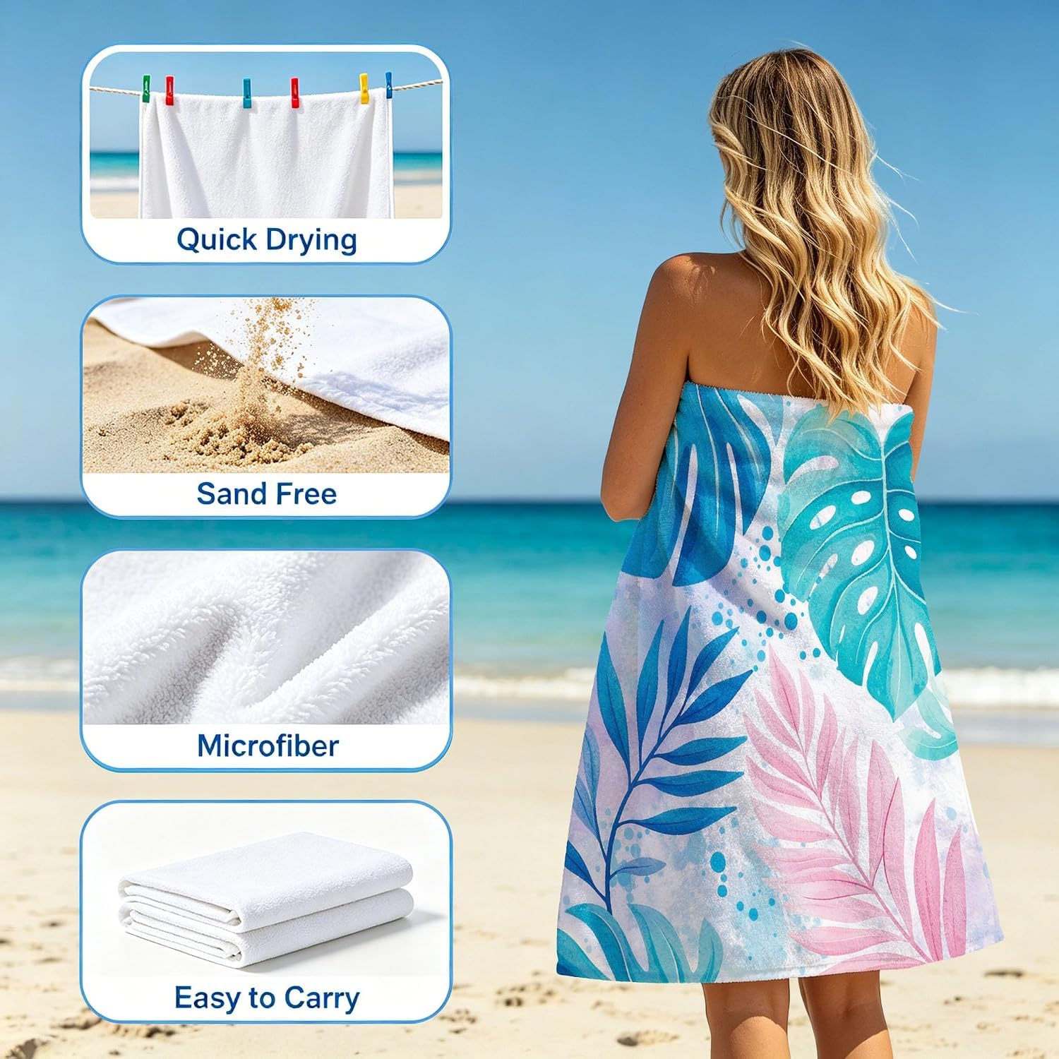 TKLake Extra Large Beach Towel for Adults - Quick Dry Microfibre Printed Beach Towels - Super Absorbent Beach Towel for Swim (140 x 70 cm) Soft