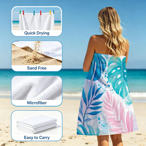 TKLake Extra Large Beach Towel for Adults - Quick Dry Microfibre Printed Beach Towels - Super Absorbent Beach Towel for Swim (140 x 70 cm) Soft