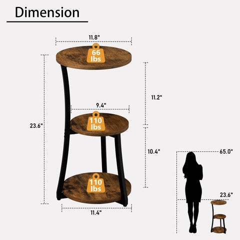 JUSTOGO Small Round Side Table, 3-Tier End Table for Small Spaces