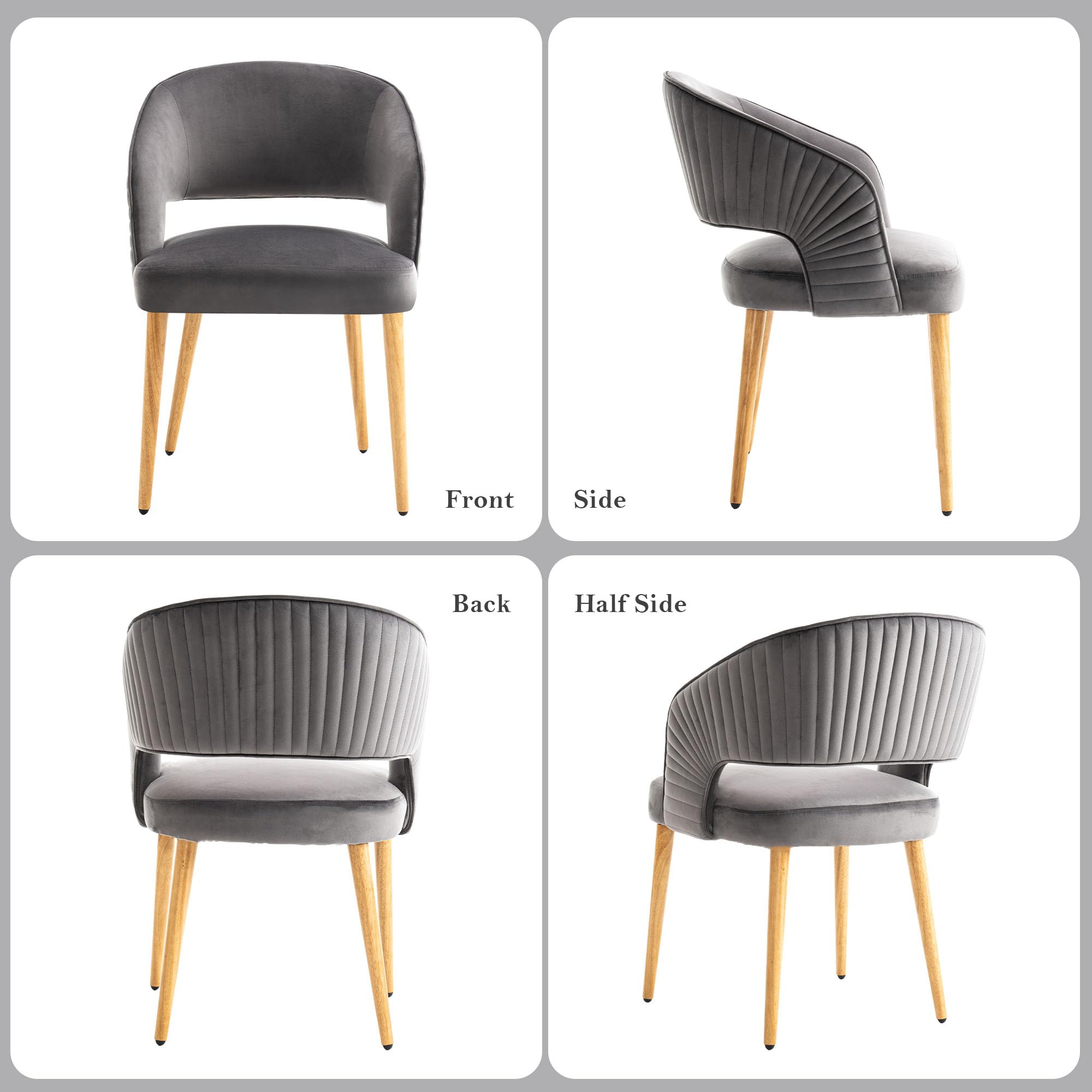 younturn Modern Velvet Upholstered Dining Chairs Set of 2, Comfortable Padded Kitchen Chairs with Armrests
