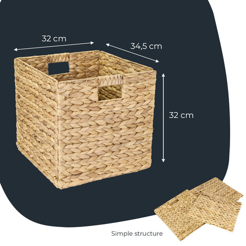 HMF Storage Basket Suitable for KALLAX Shelving Unit, Woven Water Hyacinth Basket with Handles | Set of 2 | 32 x 34,5 x 32 cm | Nature