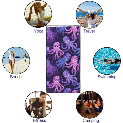 YISUMEI Purple Octopus Beach Towels for Adults Extra Large 180 x 90 cm, Microfibre Quick Dry Towel for Travel Swimming Camping Sports