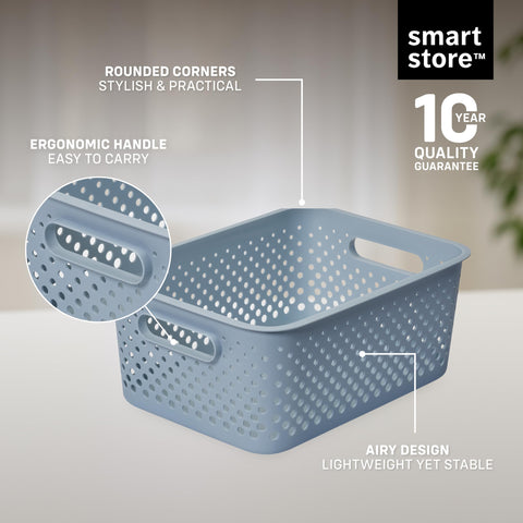 SmartStore Storage Basket with Handles in Blue 11.4L (36.5x27x15cm) | Plastic Storage Bin from Recycled Plastic