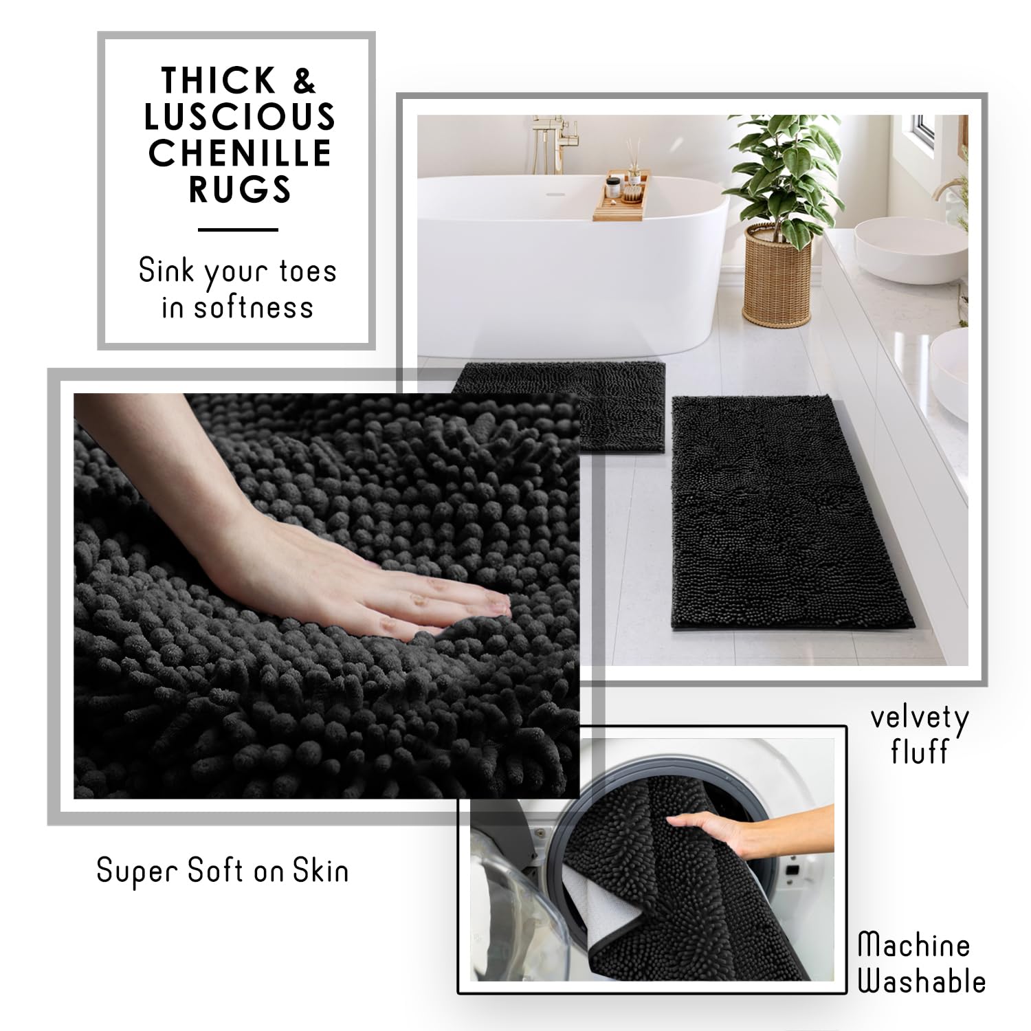 Clara Clark Black Bathroom Set - Bathroom Sets with Shower Curtain and Rugs, 21PC Bathroom Accessory Set