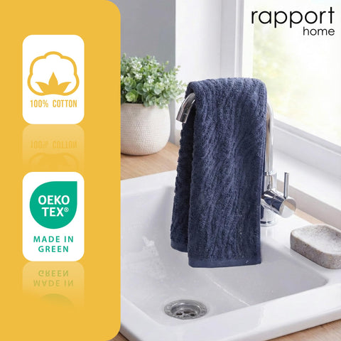 Rapport Home 2-Pack Safari Hand Towels | Midnight Blue | 50x85cm 100% Cotton 500GSM | Absorbent & Soft Bathroom Towel Set | Oeko-Tex Certified