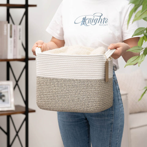 TIMEYARD Woven Storage Basket Cotton Rope Shelf Basket Brown