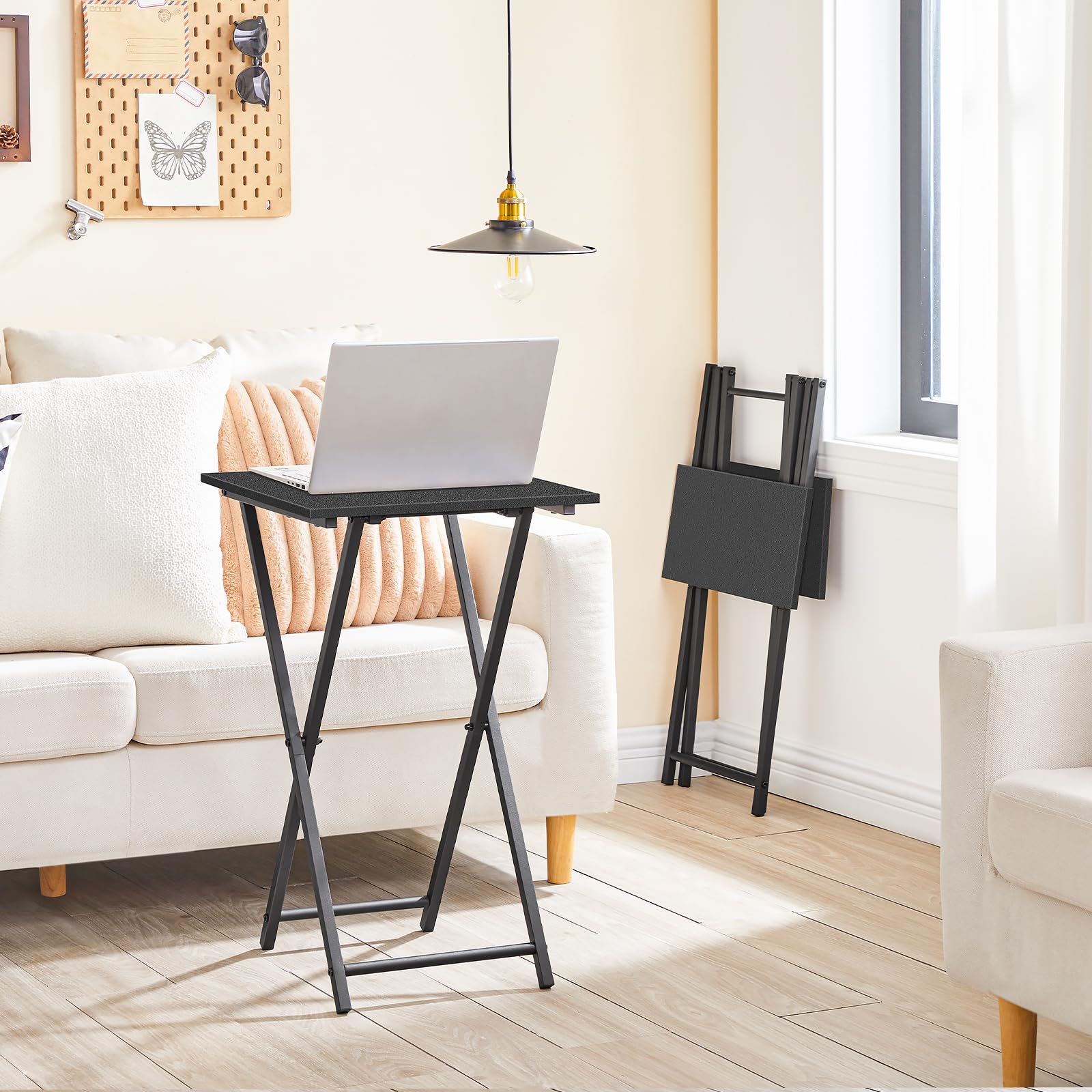 HOOBRO Folding Side Table, TV Tray Table for Eating, Small Industrial Sofa Snack Foldable Table for Small Spaces, Space-Saving, Black EBB27BZ01