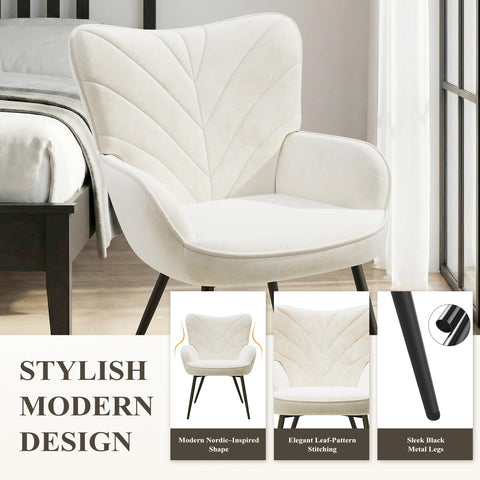 COLAMY Velvet Accent Chair with Black Metal Legs, Modern Armchair with Ergonomic Backrest
