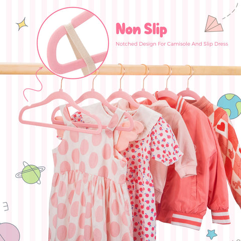 HOUSE DAY Kids Hangers, 60 Pack Velvet Coat Hangers, 14in, Ages 3-15, Pink