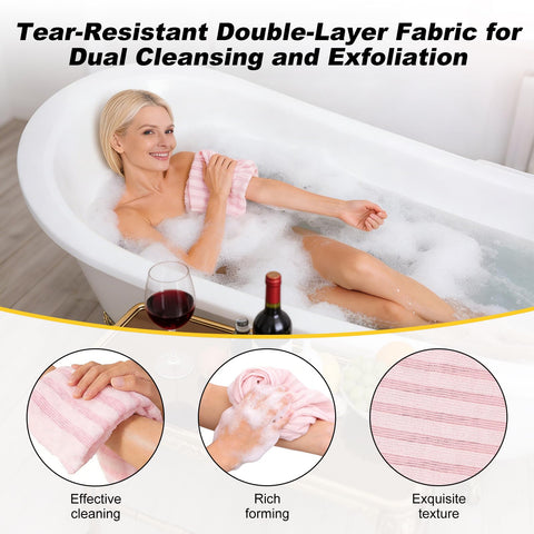Awinclo 2Pcs Exfoliating Towel, 47" Premium Scrub Wash Cloth for Body Face, 2-in-1 Long Exfoliating Washcloth for Men Women,Exfoliating Body Scrubber