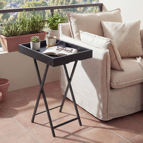 HOOBRO Folding TV Tray Table for Eating, Snack Dinner Side Table with Removable Serving Tray, Foldable Bedside Occasional Coffee Table