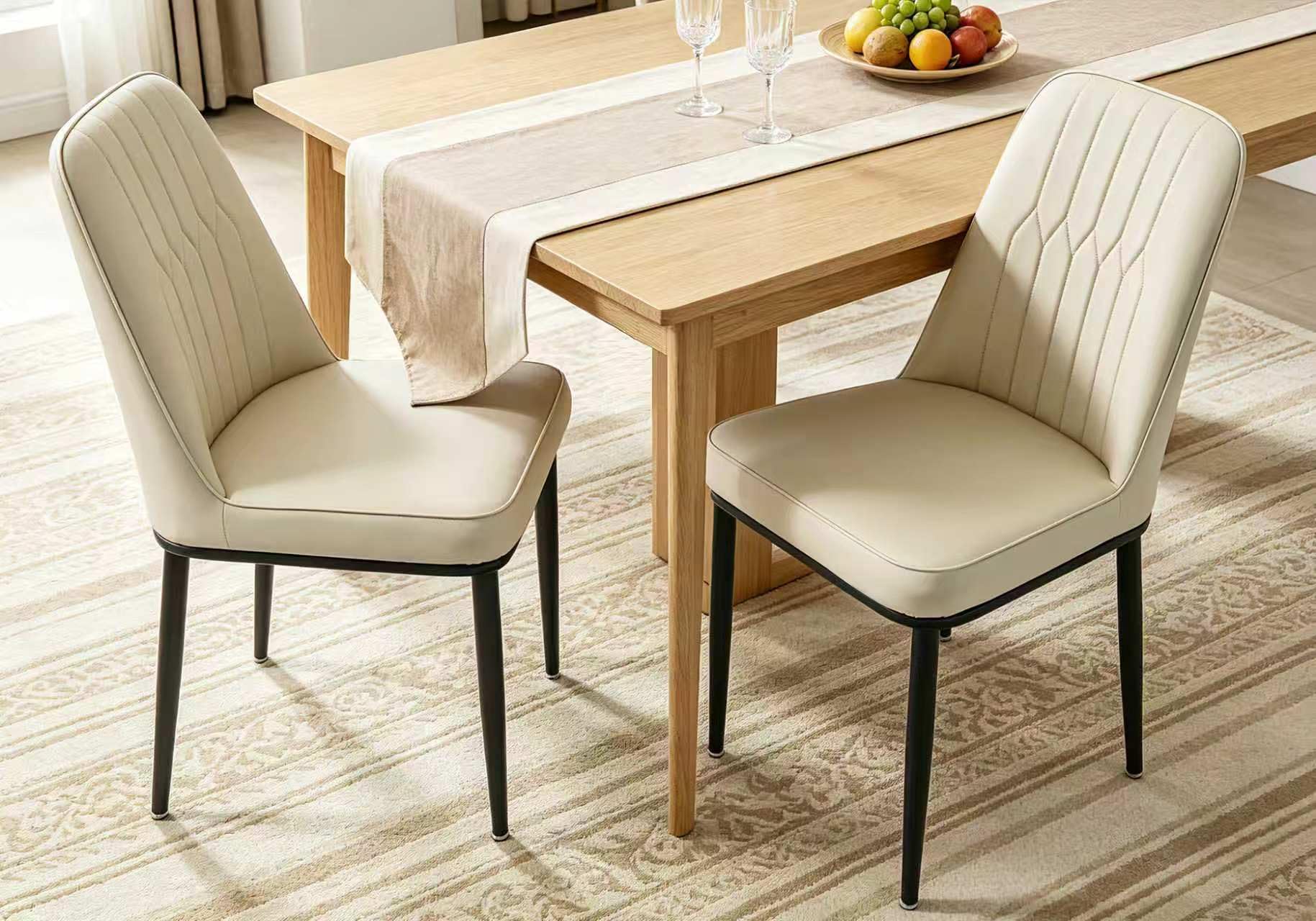 Durrafy Dining Chairs Set of 2 - Off-White Upholstered High Back Kitchen chair with Non-Slip Metal Legs