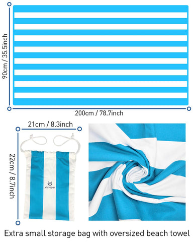 Victoper Microfiber Beach Towel Quick Drying Sand Free Soft Compact Lightweight Beach Towels for Adults Ideal for Swimming Beach Yoga Camping Sky